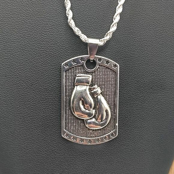 925 Silver Plated Diamond Cut Necklace Boxing UFC Christmas Birthday Men's Gift